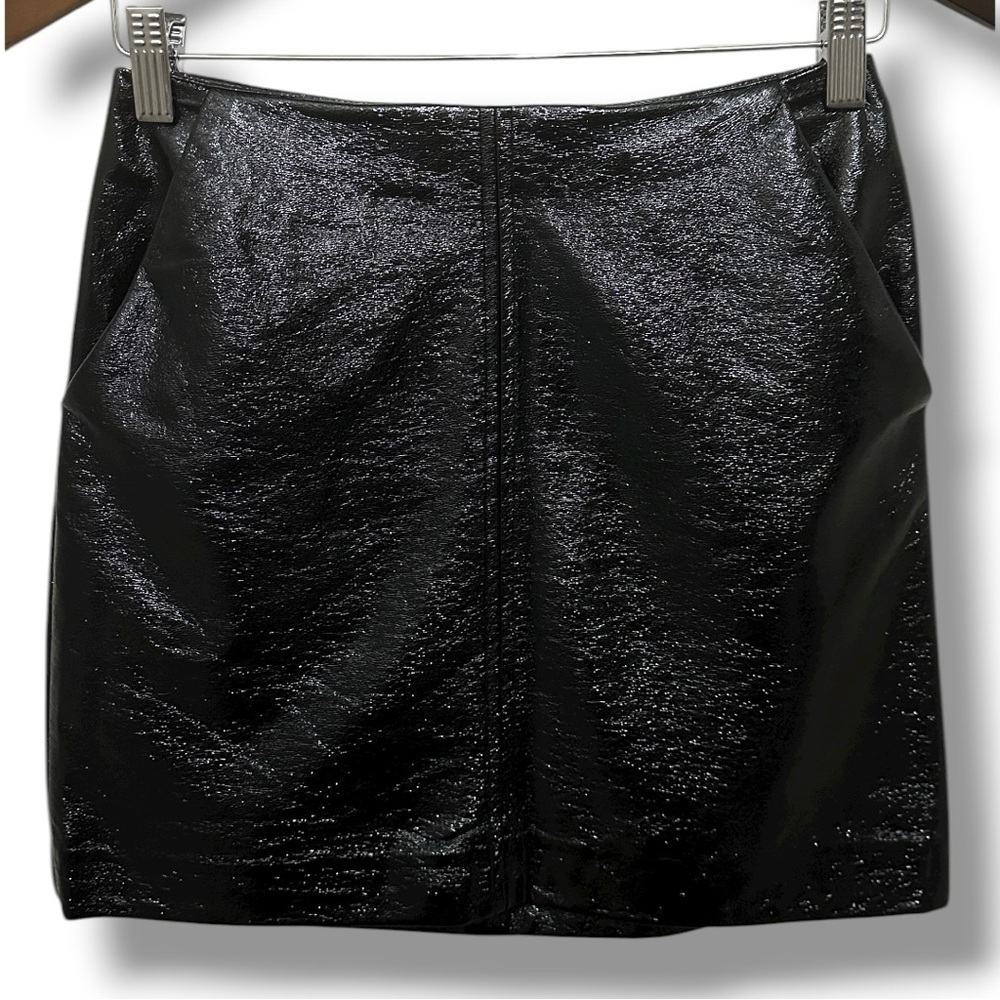424 Leith | NWOT Black Faux Patent Leather Mini Skirt (size XS) - Picture 6 of 14